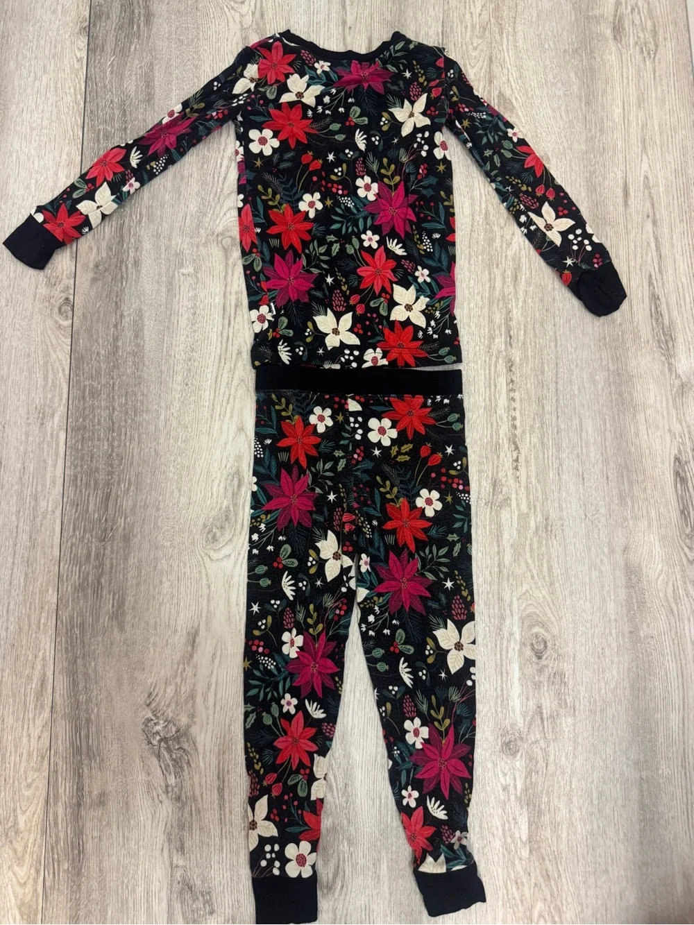 Girls Holiday Poinsettia Floral Pajama Set by Little Sleepies